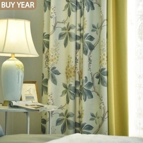 American Curtains for Living Room Bedroom Pastoral Stitching Cotton and Linen Wisteria Curtains Finished Product Customization
