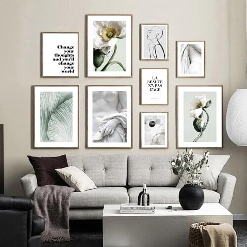 Modern Minimalist Abstract Line Woman Flower Text Canvas Painting Art Poster Print Picture Wall Living Room Home Decoration