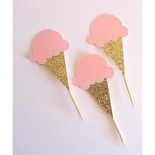 12pcs Ice cream cupcake toppers, pink and gold party, first birthday, Ice Cream party