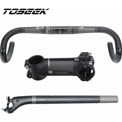 TOSEEK Bicycle Road Bike Handlebar Sets Carbon Bent Bar Seat Post Stem