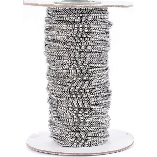 1 Roll 304 Stainless Steel Venetian Chain Box Chain Unwelded with Spool for DIY Necklace Jewelry Making 1.5x1.5mm about 25m/roll
