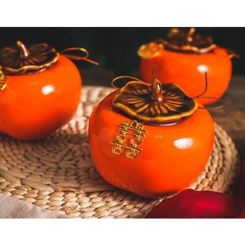 Everything Goes Well Creative Candy Jar Persimmon Tea Jar Personality Candy Jar Ceramic Jar with Hand Gift Candy Box