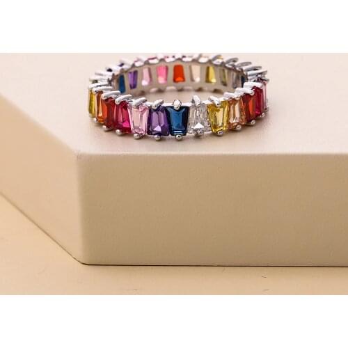 Europe Rings Women 2021 Coloful Trendy Multi Crystal Rainbow Ring Infinity Zircon Jewelry Accessories Eternity Stones To Mom