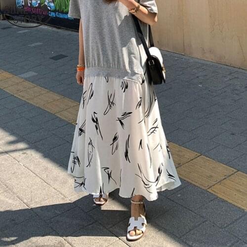 2021 Spring Women Plus Size XL-5XL Ladies Long Sleeve T-Shirt Dress Patchwork Print Robe Fake Two Piece Party Dress 13346