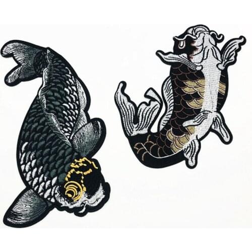 Gold Fishes Carp Fish Patch Embroidered Iron on Patches For Clothing DIY Accessories Decoration Clothes Stickers Applique Badges