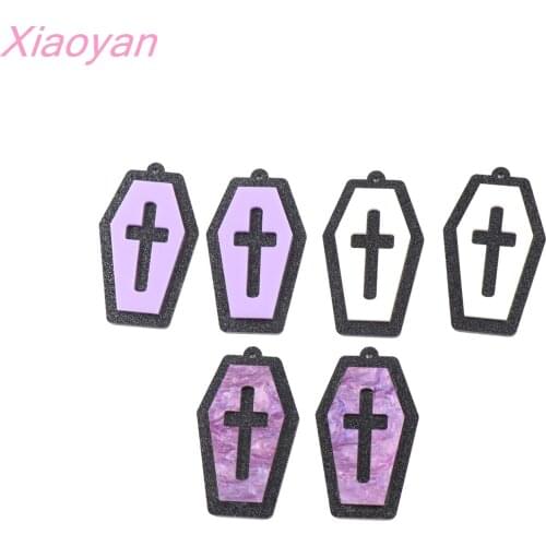 1pair) Coffin Grave Cross For Earrings Galaxy Black Halloween Holiday Statement Acrylic Jewelry Making
