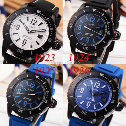 1 pcs 43mm Bliger Mechanical black PVD case automatic mens Watch 1923