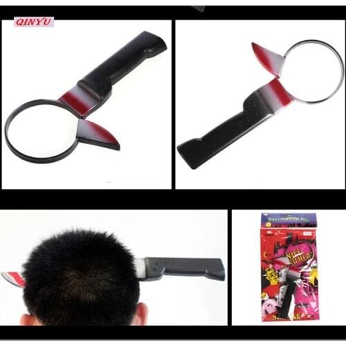 1Pcs Funny Scary Toys Halloween Perform Props Through The Head Knife/nail Axe Saw Nail Knife Headwear Fake Blood Scene Props 5z