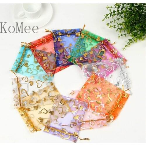 100pcs/lot Hearts Design Organza Bags 20x30cm Big Party Wedding Favors Candy Gift Bag Boutique Cosmetics Jewelry Packaging Bags