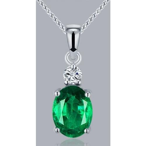 18K White Gold Emerald Pendants Genuine Diamond Oval Cut 6x8mm WP057