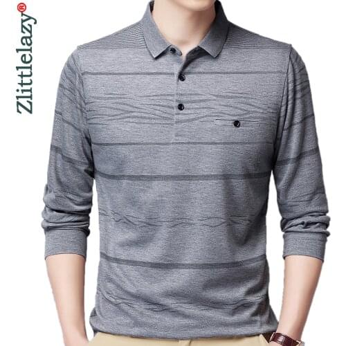 2021 Pocket Long Sleeve Polo Tee Shirt Men Casual Striped Mens Clothing Polos Shirts Mens Fashion Slim Fit Poloshirt Tops 4605