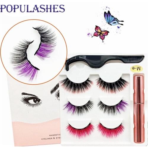 3 pairs 5 magnetic Lashes and Liner and tweezers set magnet eyelash extension makeup Handmade false eyelashes waterproof