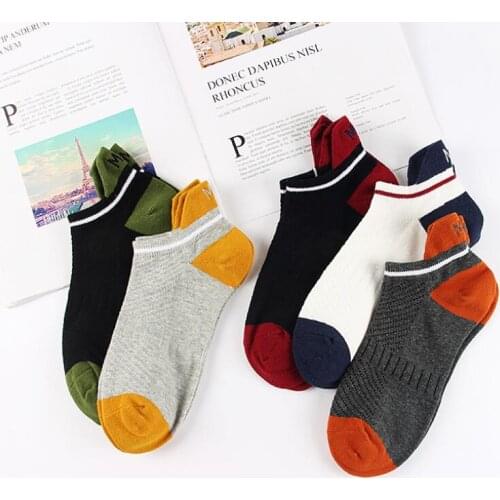 5 Pairs / Set Men Solid Cotton Ankle Socks Fashion Short Sport Crew Sock Boys Spring Summer Plain Ankle Socks Mesh Boat Sock