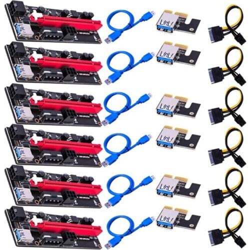6pcs VER009 USB 3.0 PCI-E Riser VER 009S Express 1X 4x 8x 16x Extender Riser Adapter Card SATA 15pin to 6 pin Power Cable Newest