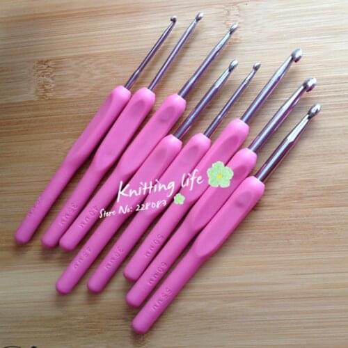 8Pcs/set Plastic Handle Aluminum Crochet Hooks Set Needles Knit 2.5-6.0mm