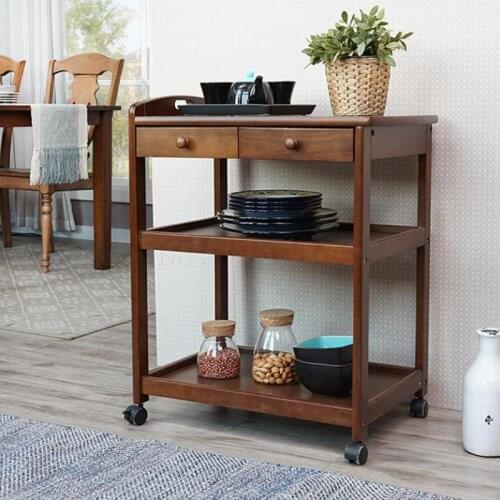 9999 Solid Wood Moving Dining Car Household Trolley Trolley Delivery Car Kitchen Rack Three-storey Tea Car Drinking Car