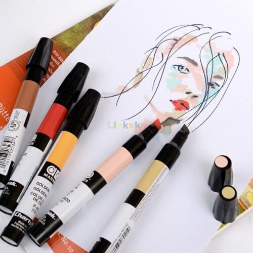 AD Marker The Original Chartpak, Tri-Nib, 12 25 Assorted Colors in Tabletop Cube, blends and transfers on paper, acrylic