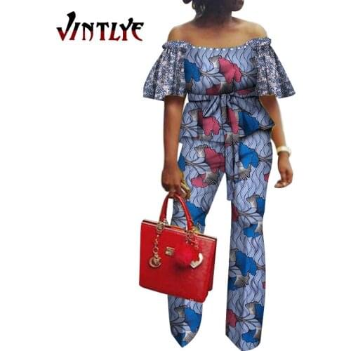 African Clothes for Women 2 Piece Sets Patchwork Top and Casual Pants Ankara Printed Vintage Lady Garment Dashiki Party Fashion