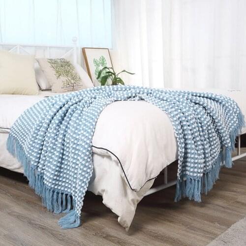 American Nordic American Blue Chenille Sofa Blanket Sofa Towel Bed End Blanket Bed End Towel Decorative Blanket Throw Blanket