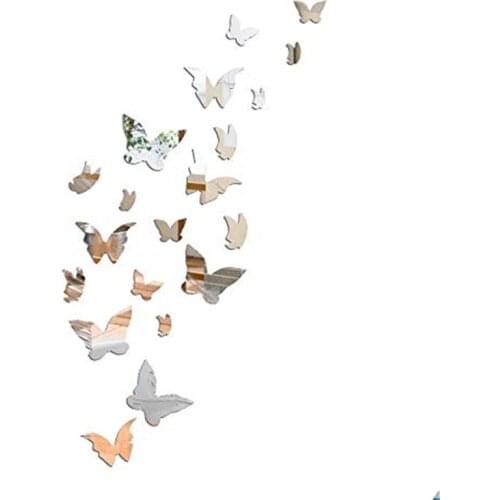 Butterfly 3D Acrylic Mirror Wall Decor Stickers, 20 Different Size DIY Art Self-Adhesive Wall Decals Home Decorations for