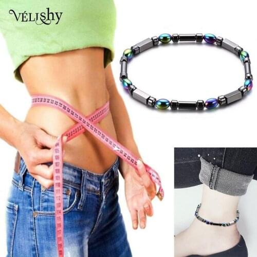 Fashion Women Hematite Stone Weight Loss Anklet Slimming Magnetic Beads Bracelet Health Care Jewelry