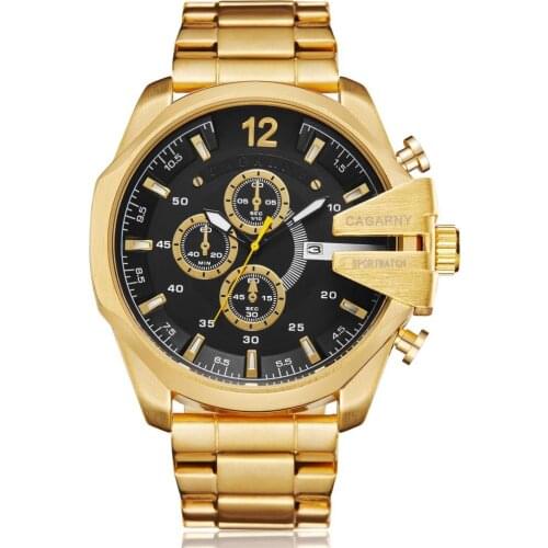 Cagarny Golden Stainless Steel Quartz Watch Men Waterproof Military Mens Wrist Watches Top Luxury Brand Casual Man Watches Clock