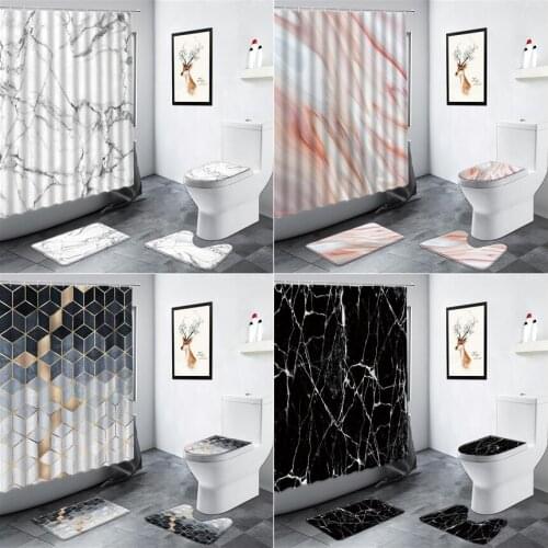 Black Marble Geometric Pattern Shower Curtain Cube Personality Nordic Home Bath Mat Non-slip Rug Toilet Cover Bathroom Decor Set