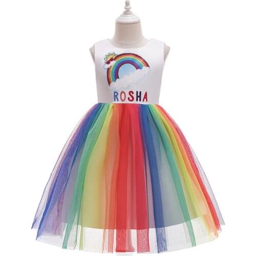 Baby Girls Child Dress Unicorn Birthday Tutu Dress for Girls Unicorn Dress White Top Pastel Clothing Christmas Princess Dress