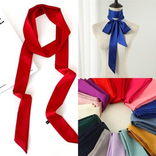 Long Silk Skinny Scarf Women Neck Hair Band Solid Printed Foulard Neckerchief Hairscarf Female Fashion Bag Handle Ties Ribbon
