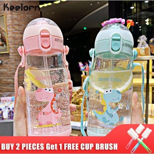 Keelorn 550ml High Quality Plastic Water Bottle Cute Creative Stereo Dinosaur Straws Rope Outdoor Fall Thermal Water Bottle