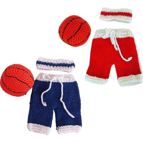 3Pcs Baby Basketball Crochet Knit Hat Pants Set Newborn Photography Props Infants Photo Shooting Cap Shorts Ball Kit