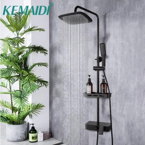 KEMAIDI Matte Black Bathroom Shower Mixer Tap Faucet Set Wall Mount Rainfall Bathtub Shower Faucet Kits Handlheld Head
