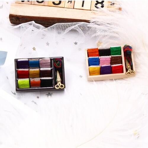 New Style 1:12 Miniature DIY Dollhouse Simulation Mini Sewing Machine Needlework Needle Kit Box Children Party Model Decoration
