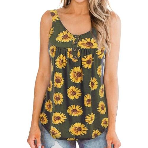 Fashion Summer New Tops Women Printed Sunflower Tops Vest Ladies Round Neck Sleeveless Shirts Blusas Mujer De Moda 2020
