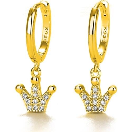 Fashion Copper Inlaid Zircon Gold Crown Piercing Earrings For Women Charm Dangling Earrings Hypoallergenic Jewelry