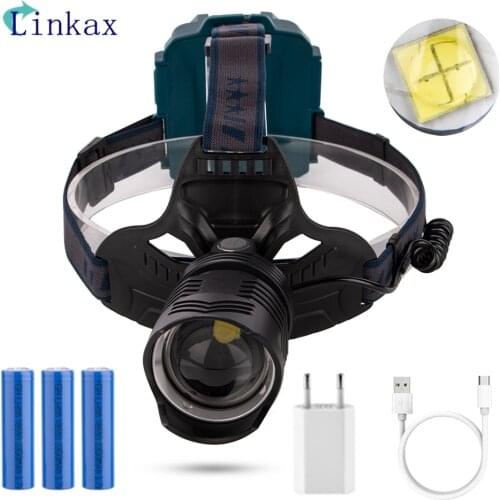 Powerful P50 LED Headlamp Zoomable USB Rechargeable 50W Work Light Waterproof Headlight Use 18650 Battery for camping Flashlight