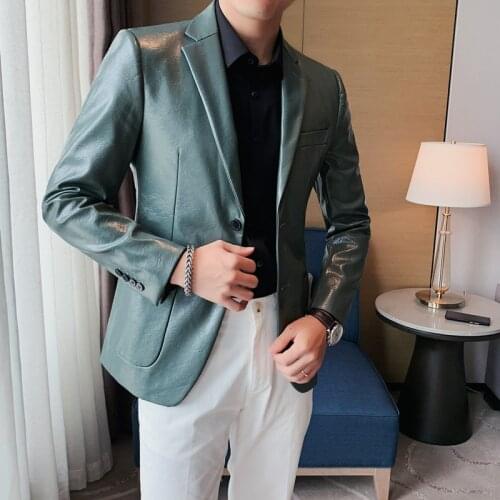 2021 New Mens Motorcycle Pu Jacket Solid Color Blazer Masculino Business Casual Suit Jacket Streetwear Social Coats Ropa Hombre