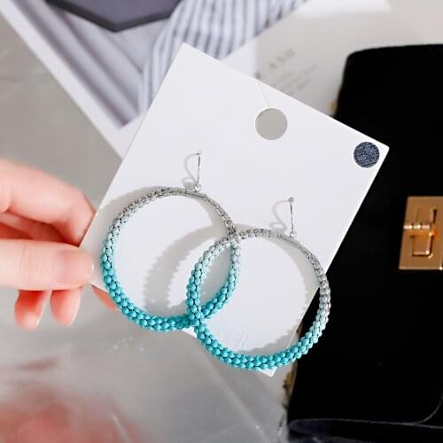 Hand-Woven Earrings With Large Circle Blue Gradient Color Punk Style Fashion Round Earrings for Female Jewelry