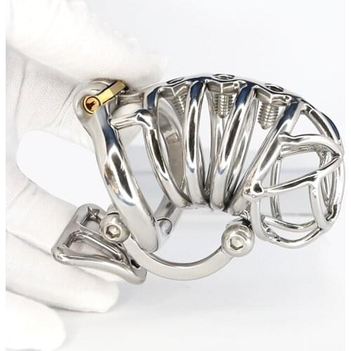 Stop Masturbation Cock Cage Male Metal Chastity Belt Device Lockable Chastity Training Penis Ring With Spike Ring Adult Sex Toys