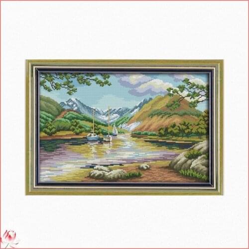 Joy Sunday The Lake Scenery F902 14CT 11CT Counted And Stamped landscape Home Decoration Needlework Needlepoint Cross Stitch kit