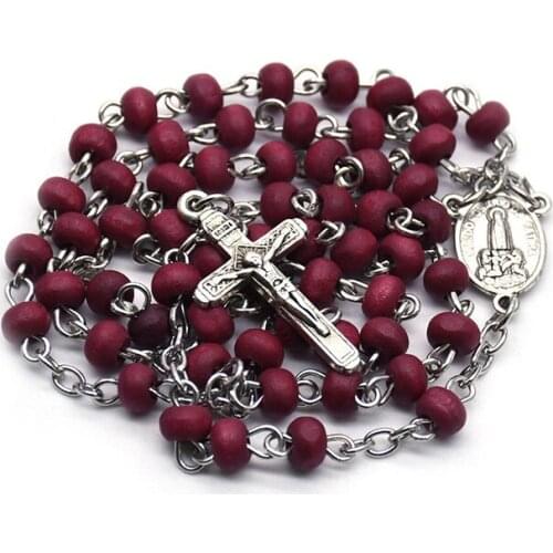 Rose Scented Beads Rosary Necklace Cross Pendants Our Lady of Fatima Necklaces Religious Jewelry Church Prayer Souvenir