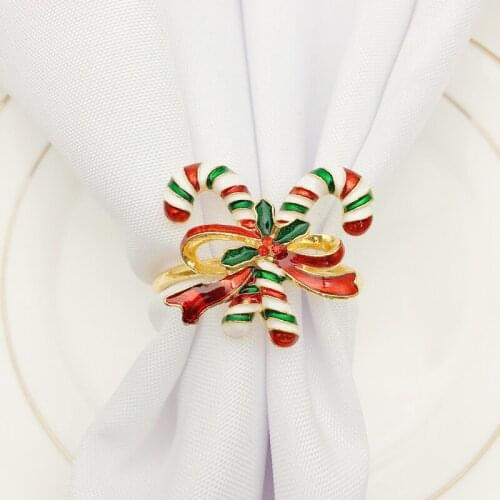 Christmas Green Red Candy Canes Napkin Rings Set Of 6 Pieces Gold Plating Hand Enameled And Jeweled Metal Alloy Napkin Circles