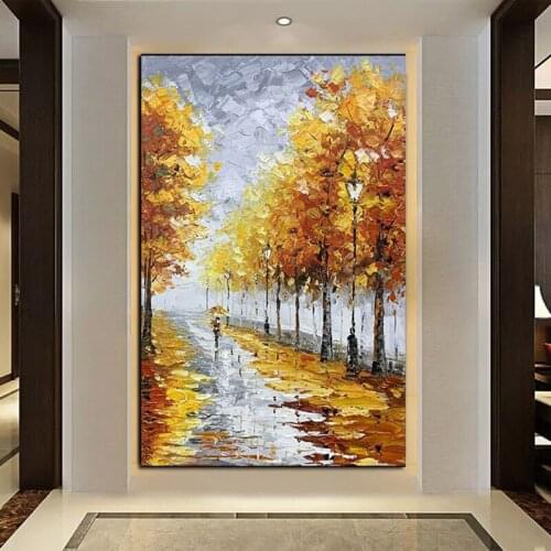 100% Hand Painted Painting Oil Golden Landscape People Abstract Oil Painting For Living Room Wall Art Home Decor Modern