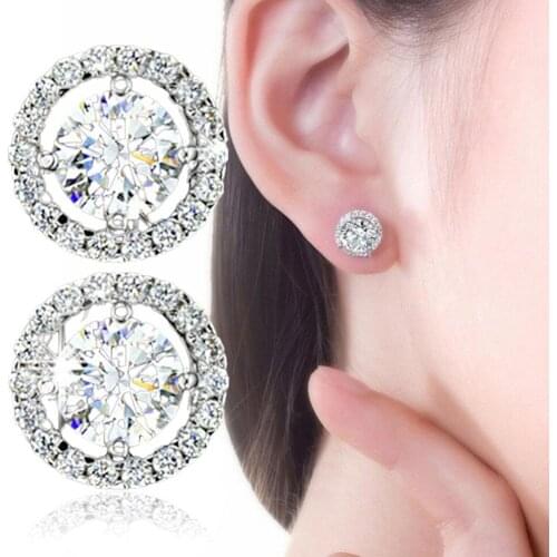 Fashion Women Luxury Alloy Round Rhinestone Inlaid Stud Earrings Birthday Jewelry Gift