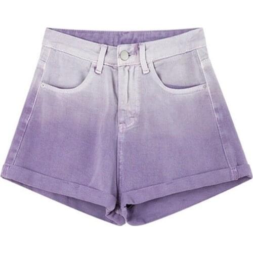 Hyuna Style High Waist Gradient Purple Denim Shorts Womens Summer 2021 New Loose Curled Wide-leg Hot Pants