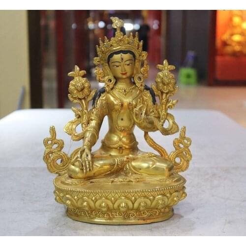 Tibet Gilt Copper White Tara Kwan-Yin Goddess Avalokitesvara Bodhisattva Statue