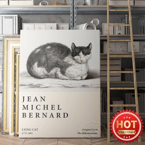 Jean Bernard Museum Exhibition Poster, Bernard Lying Cat Prints Art, Funny Cute Cat Portrait Wall Art, Vintage Animal Wall Decor