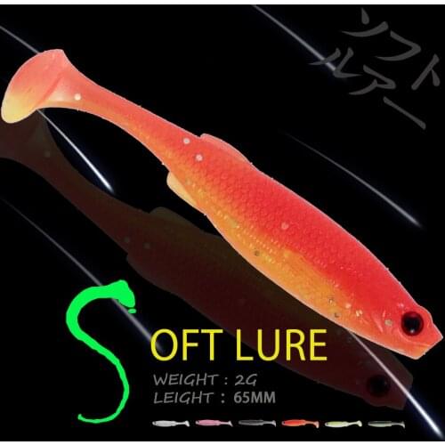 WALK FISH 6PCS/Lot Soft Lure 65mm/2g Luminous Lure Silicone T-Tail Jigging Wobblers Baits Bass Pike Swimbait Fishing Tackle