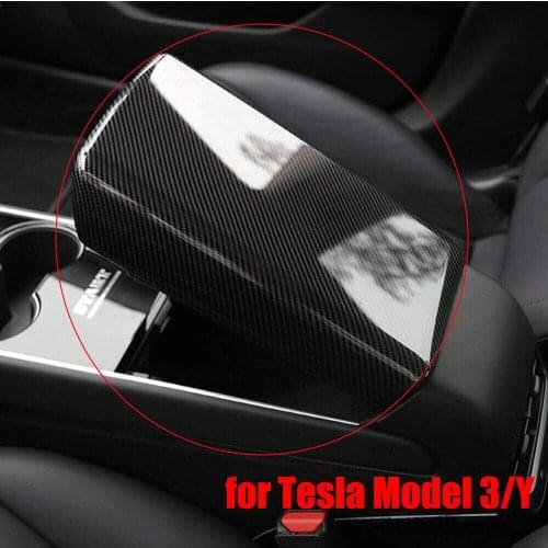 Armrest Box Protective Trim Cover for Tesla Model 3 Y Center Console Decoration Carbon Fiber Interior 2021 Model3 Accessories