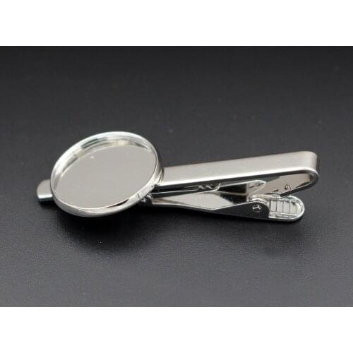1pc Blank Bezel Tie clip Bases w/ 16mm Inner Round tray pad Cabochon Settings Mens Tie Clips Clasps Findings Crafts Silver tone